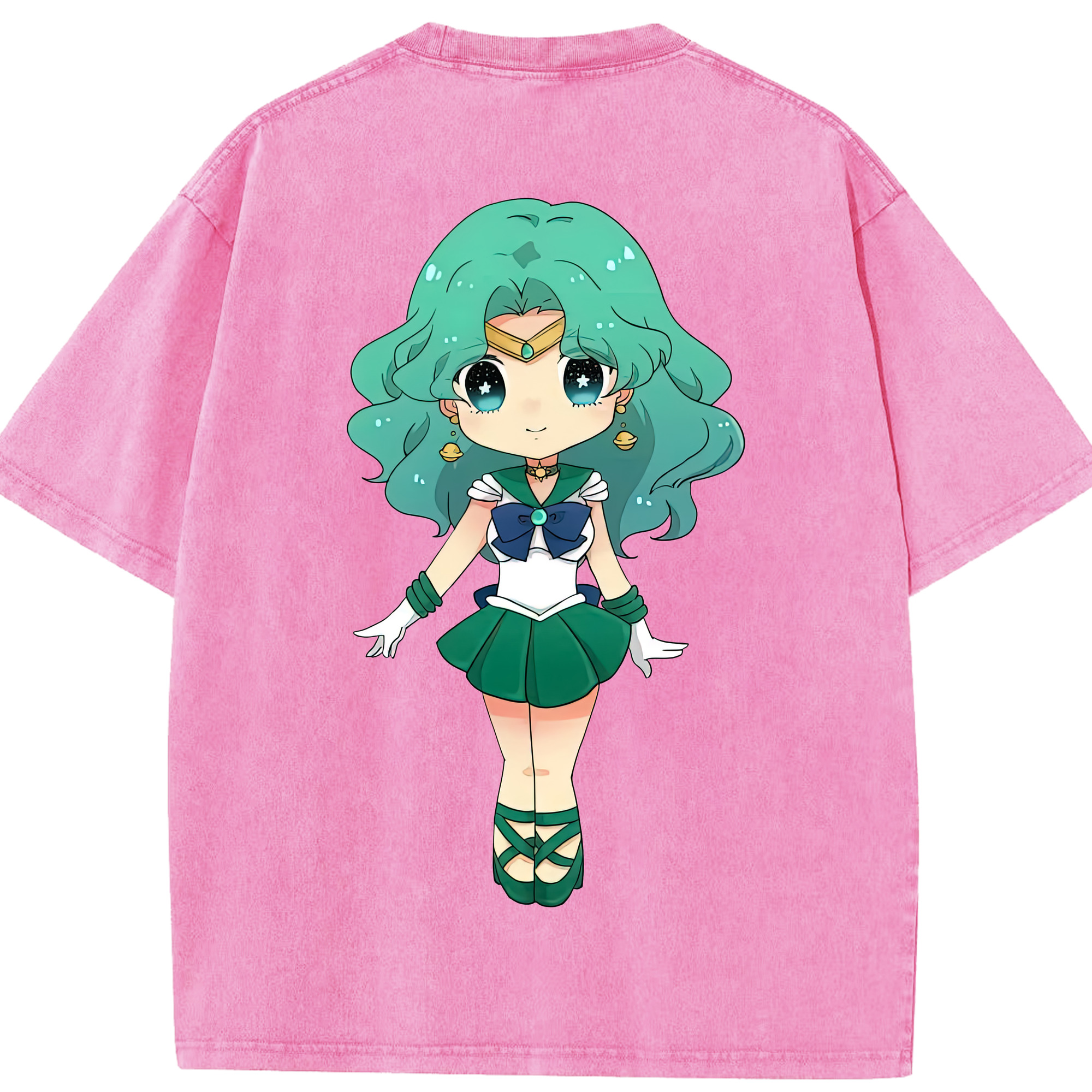 （画像用） 美少女戦士セーラームーン 海王 みちる（かいおう みちる） Sailor Moon Kaiou Michiru 綿100% ヴィンテージ風 半袖Tシャツ（背面プリント）